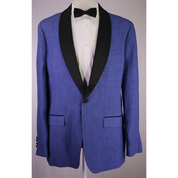 Bonobos Mens Tuxedo Blazer 44L Blue Linen Slim Fit Shawl Lapel Formal NWT - Picture 2 of 9
